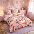 thumbnail image 2 of Manfei Cute Bow Duck Animal Bedding Comforter Set for Boys Girls, Rustic Floral King Bedding Sets, Pink Reversible, 7-Piece, 2 of 7
