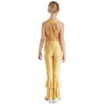 thumbnail image 3 of TSSOE Girls Shiny Metallic Gymnastics Leotard Bell-Bottom Full Body Tank Unitard Jumpsuit Ballet Jazz Dance Costume Gold 6, 3 of 7