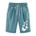 thumbnail image 2 of Njoeus Women's Plus Size Bermuda Short, Casual Printed Cotton Linen Shorts Lounge Elastic Waist for Women Knee Length Summer Clothes S-5XL, 2 of 4