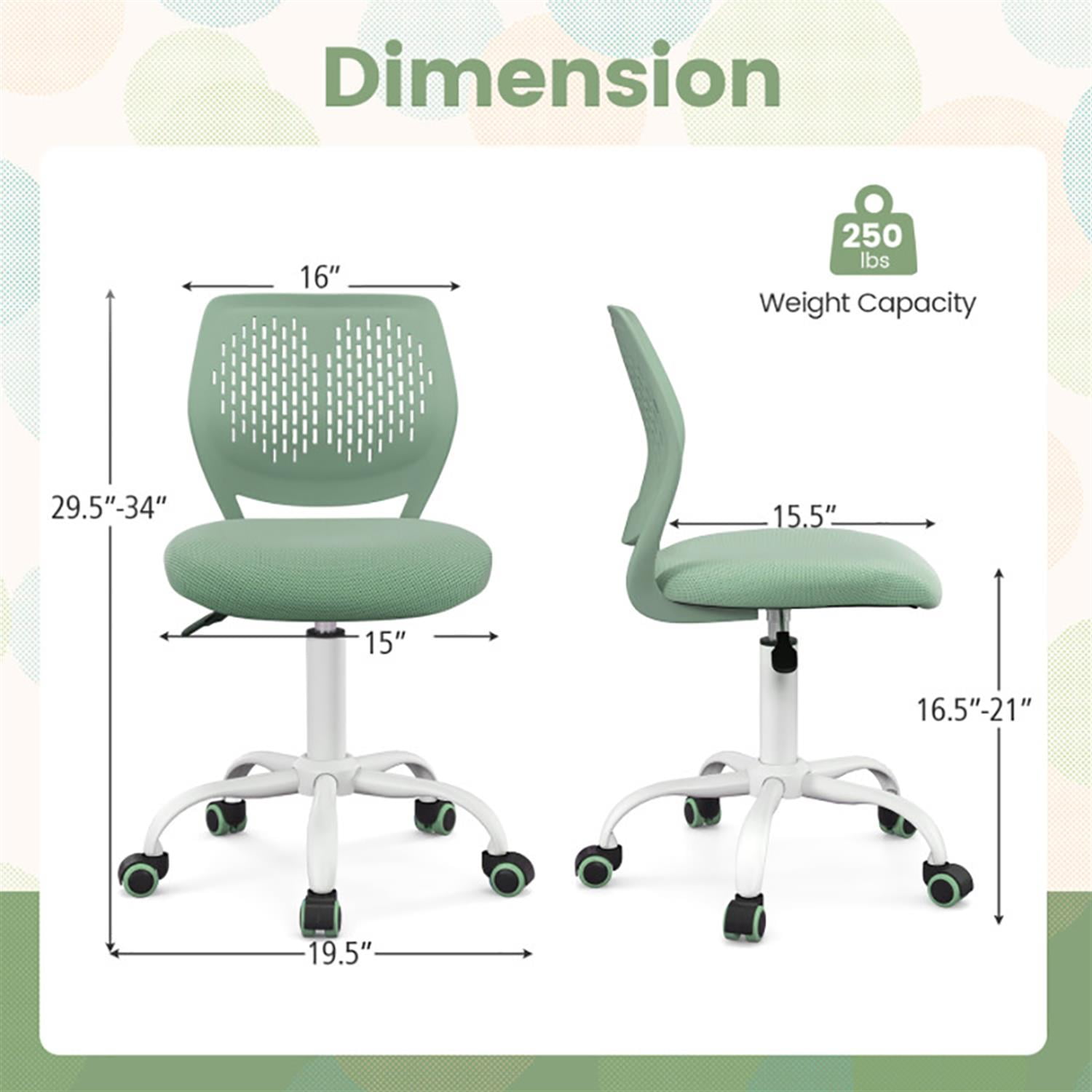 Demi Bonn Ergonomic Study Chair, Computer Desk Chairs with Adjustable Height, Suitable for Home Office, Green
