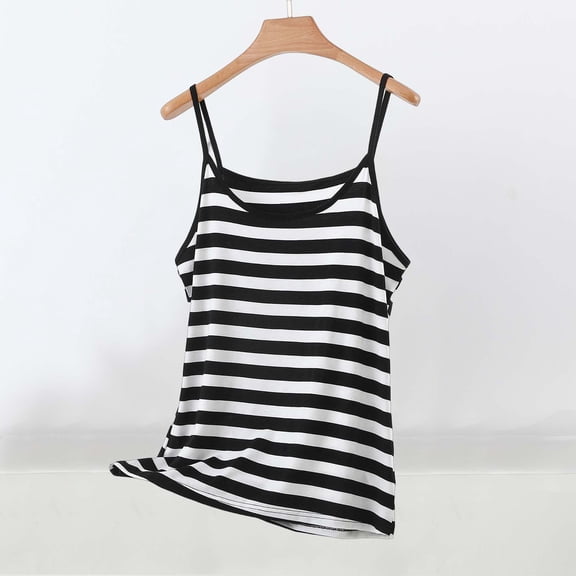 Ounisa Plus Size Striped Tank Tops for Women Casual Print Summer Comfy T Shirts Crew Neck Sleeveless Trendy Soft Blouses