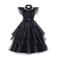 thumbnail image 4 of Vestido negro fruncido para baile de graduación para adolescentes y niñas, traje de Cosplay para niños grandes, disfraz familiar de Halloween Addams, Túnica gótica, 4 of 4