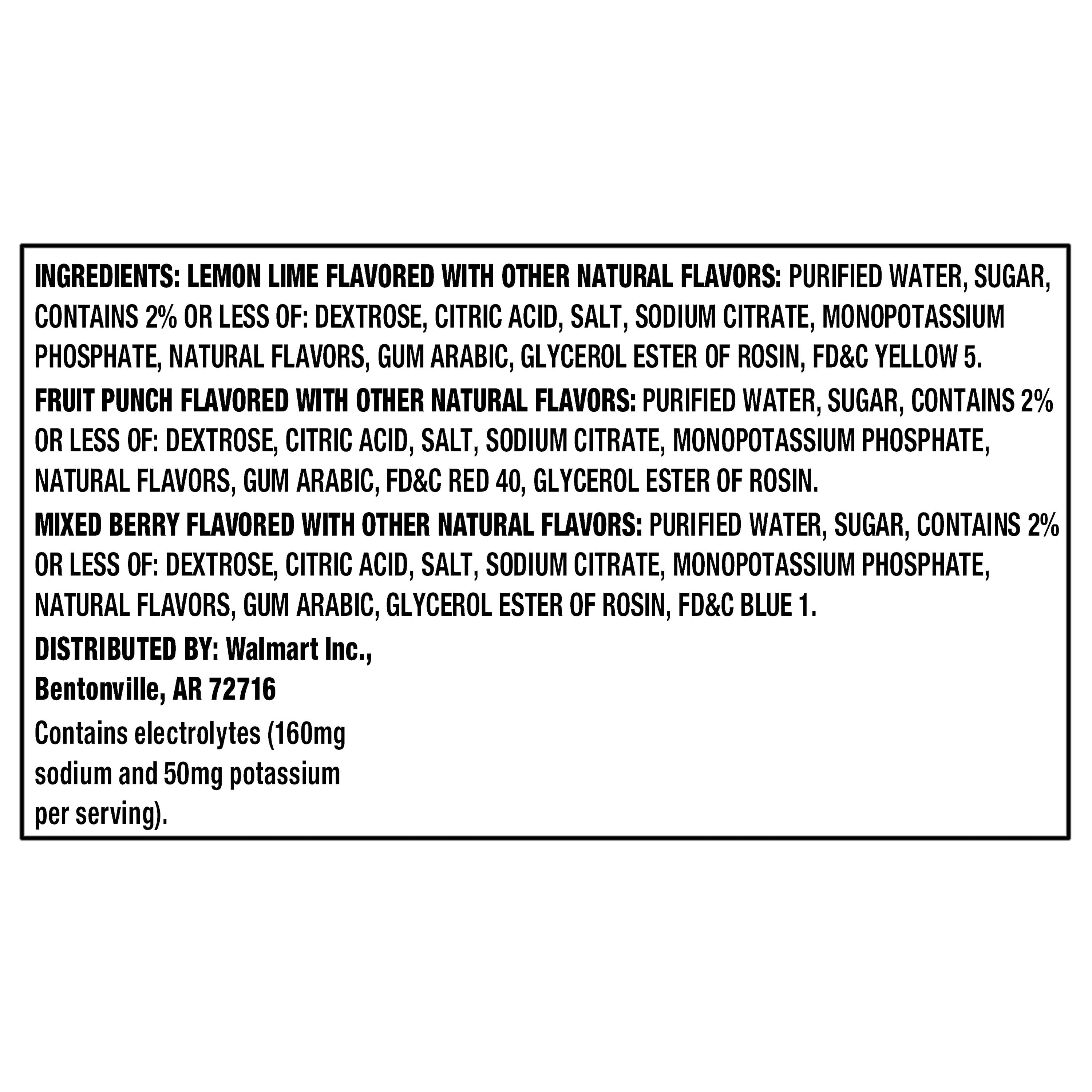 Great Value Sport Hydration Beverage Variety Pack, Fruit Punch/Lemon Lime/Mixed Berry, 12 fl oz, 18 Bottles