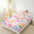 thumbnail image 4 of Feelyou Pink Groovy Flower Full Size Sheets, Kawaii Cartoon Floral Bed Sheets, Teens Kids Girls Women Sheet Sets, Breathable Home Decor, 4-Piece, 4 of 7