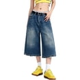thumbnail image 3 of Arlun Plus Size Retro Washed Wide Leg Jeans Pants Women Summer Baggy Mid Waist Distressed Denim Capri Pants 2026 Fashion Streetwear Casual Cropped Trousers with Pockets 3-Blue S, 3 of 8