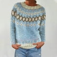 thumbnail image 3 of QTBIUQ Sweater Womens Casual Printed Pullover Long Sleeve Round NeckOuterwear Coats Sweaters Light Blue, 3 of 6