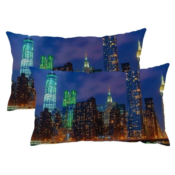 Heduofu 12X20 Inch Set of 2 New York Throw Pillow Cushion Cover, NYC Skyline in Evening Skyscrapers City States Photo, Decorative Rectangle Pillow Case 12x20inch