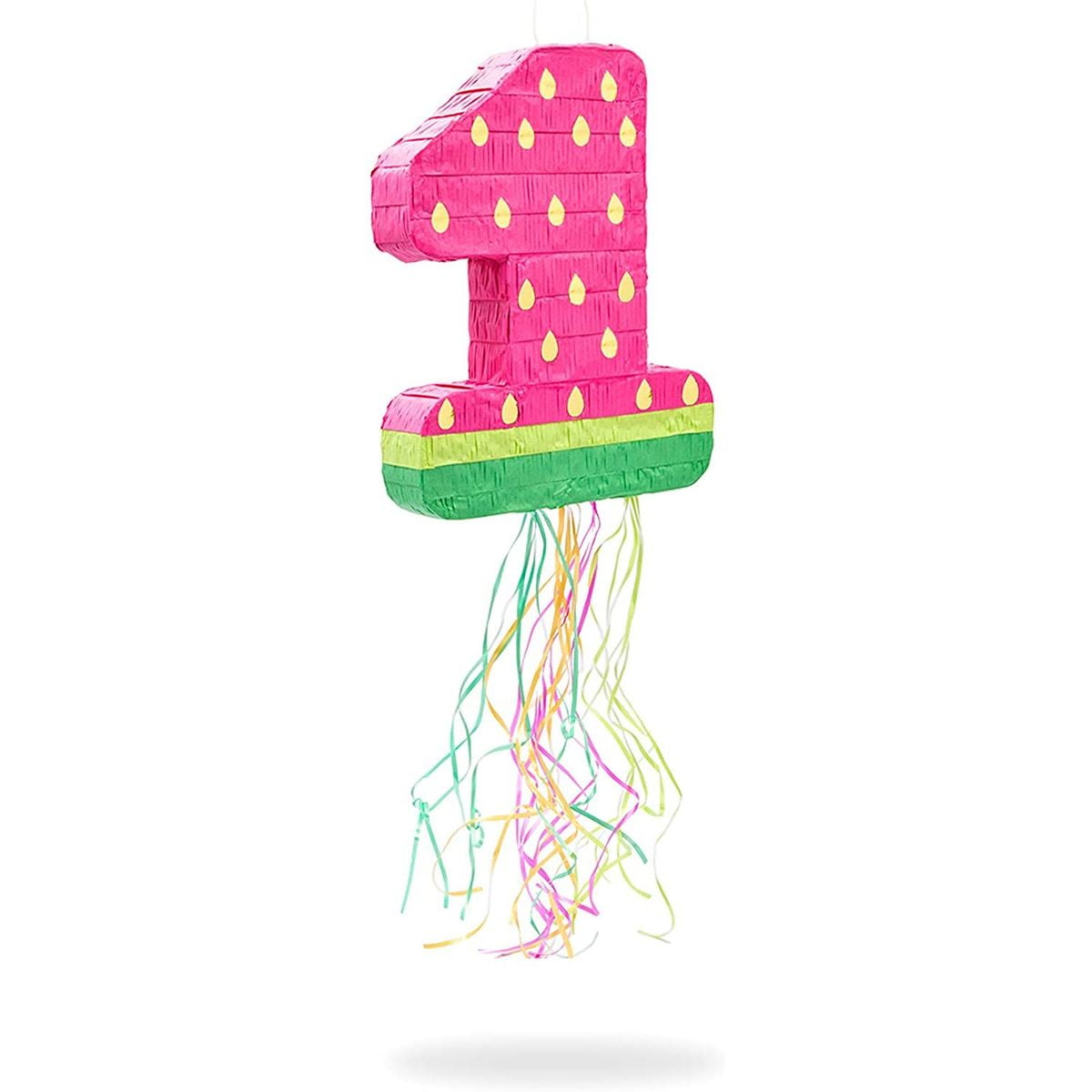 Small Watermelon Number 1 Pull String Pinata for Kids 1st First Birthday Baby Shower Party Supplies Decorations, 16.5 x 10.8 in