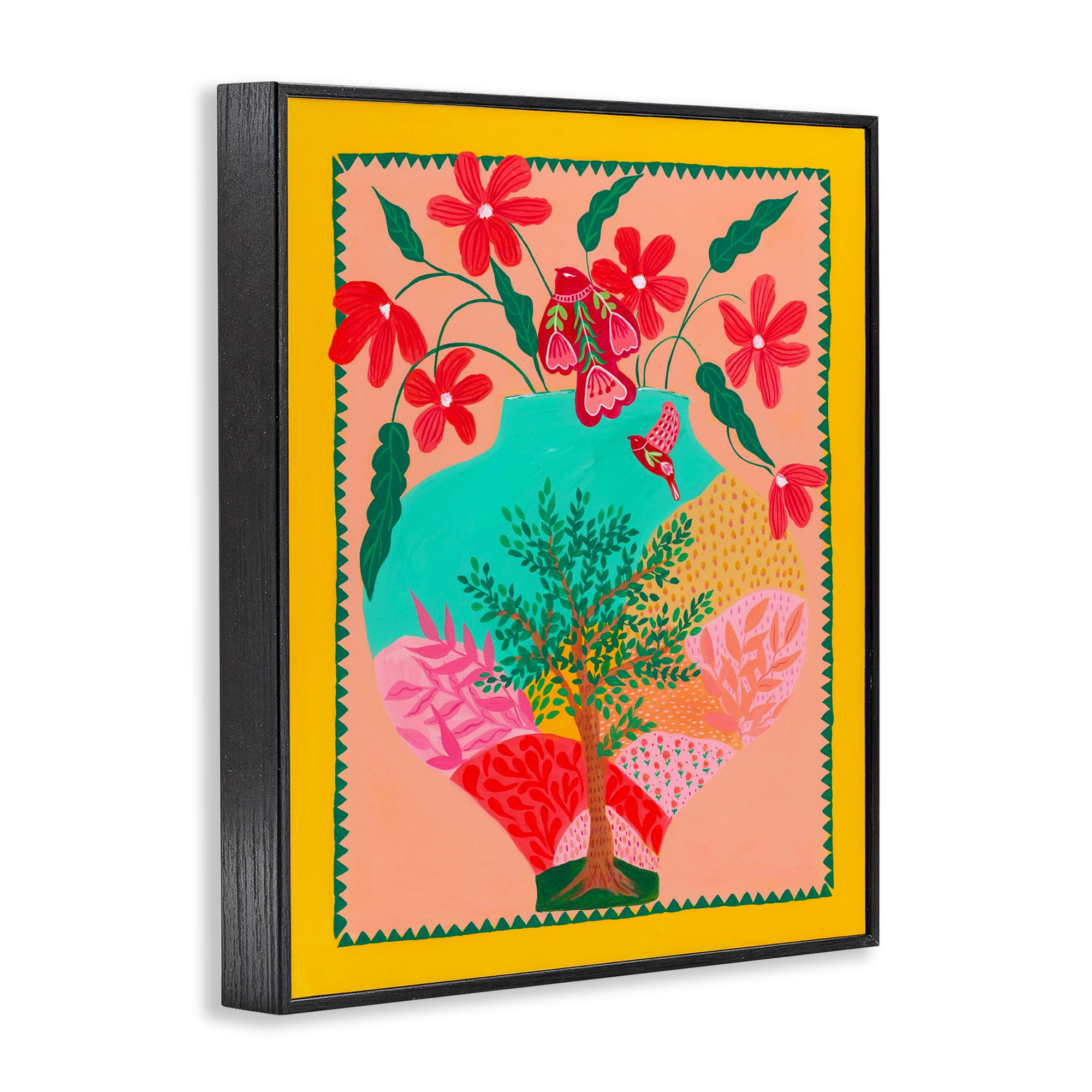 Folk Patterned Hope Vase Black Framed Giclee Art, design by Nabeela Rumi