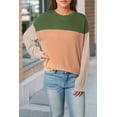 thumbnail image 4 of Women's Green Color Block Long Sleeve Ribbed Loose Top, 4 of 5