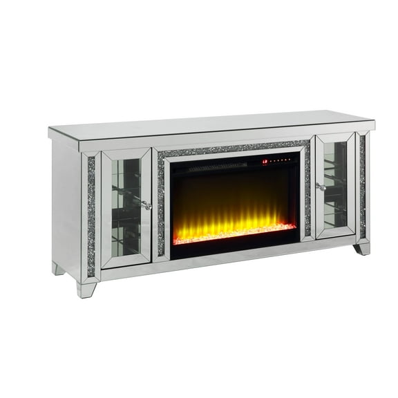 ACME Noralie LED Fireplace TV Stand For TVs Upto 60" in Mirrored/Faux Diamonds