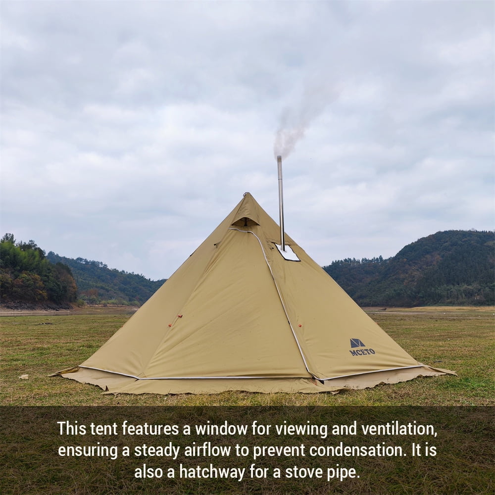 Camping Pyramid Teepee Tent with Stove Jack, Tipi Hot Tent for 4 6 People