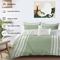 thumbnail image 3 of Sage Green Bedding Duvet Cover Set Full Size 4 Pieces White Striped Soft Twill Plush Quilt Cover, Include 1 Duvet Cover 1 Flat Sheet And 2 Pillow, 3 of 7