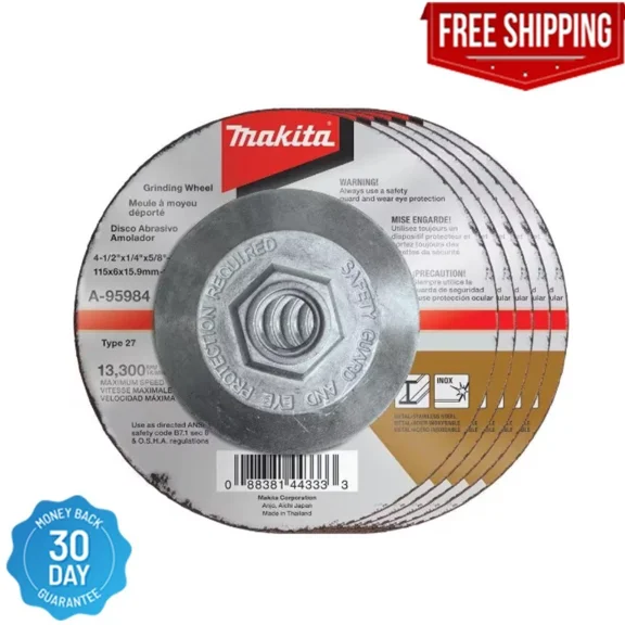 Makita Inox Grinding Wheel 41/2 X 1/4 X 5/8 Inch 36 Grit Grinder Accessory 5 Pk