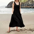 thumbnail image 4 of Susanny Summer Flowy Dresses for Women Cotton Linen Boho Womens Maxi Dresses Clearance Floral Tank Long Dresses 2023 Sleeveless Women's Sundresses Dresses Wrap with Pockets Black XL, 4 of 7