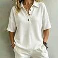 thumbnail image 2 of BODOAO Women's 2026 Short Sleeve V Neck Shirt, Collared Button Down Summer Tee Top, Business Casual Lightweight Blouse for Office Work, Travel and Daily Outfits White 2XL, 2 of 3