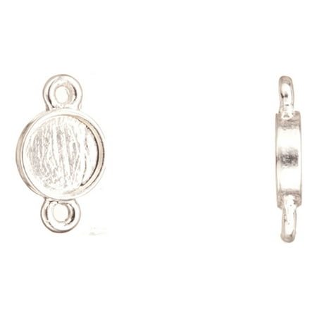 - Link/Connector, Silver-Plated Round Single-Sided Cabochon Setting 15.17x9mm With 7mm Mount