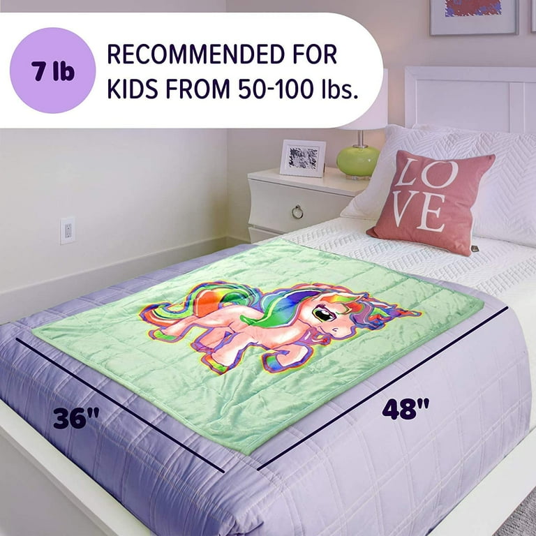 Bell Howell Kids Calming Weighted Blanket Ultra Soft and Breathable with Glass Beads Great for Sleeping 48x36 inches Unicorn 7lbs