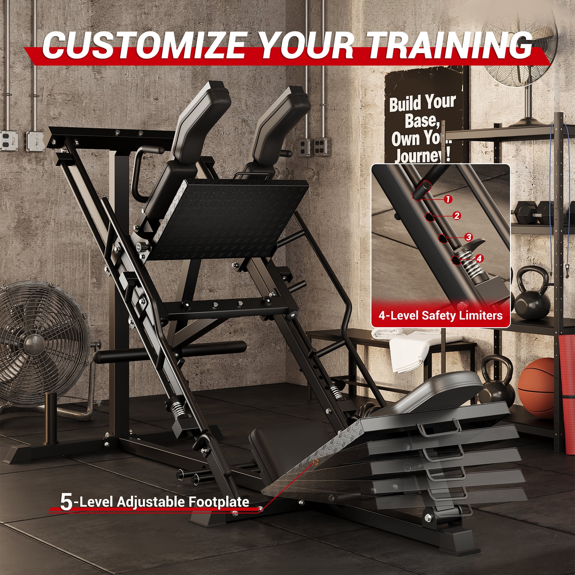 GARVEE 1200lb Leg Press Hack Squat Machine,3-in-1 Multifunctional Leg Machine with Linear Bearing Hack Squat & Leg Press Combo,Fits 1" & 2" Plates,Strength Training Lower Body