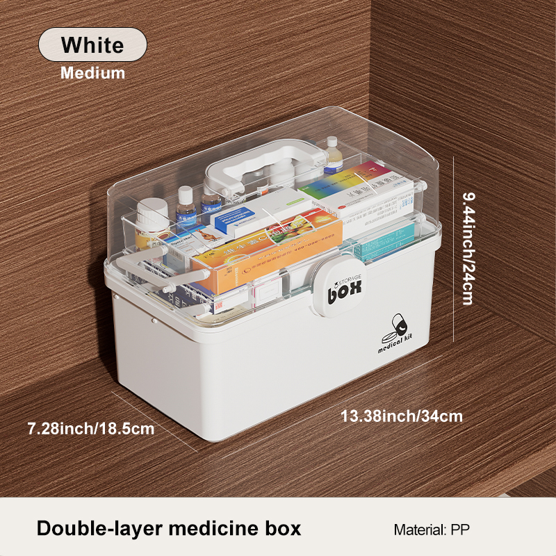 3-Tier Medicine Box Organizer, Large Capacity with Transparent Lid & Lock, Portable Medication Organizer for Home and Travel Use, 7.28"L x 13.38"W x 9.44"H