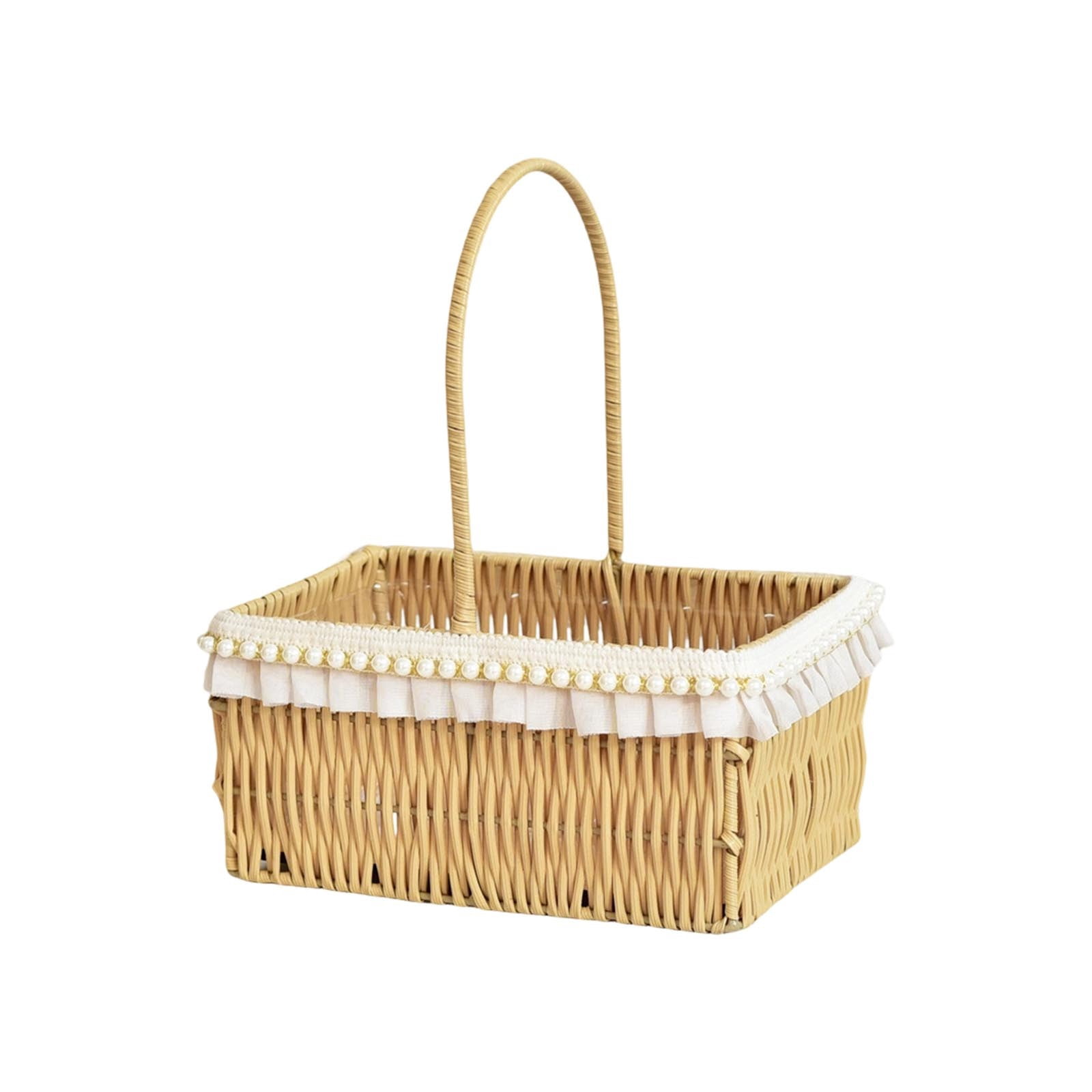 Elegant Handwoven Wicker Picnic Basket with Comfortable Handles, for Spring Folwers, Easter Egg, Fruit and Storage, Wedding Decor, or Everyday Home and Festival Use