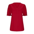 thumbnail image 4 of Blusa elegante lisa de verano con cuello en V y encaje para mujer - Camiseta cómoda de manga corta en color liso, 4 of 5