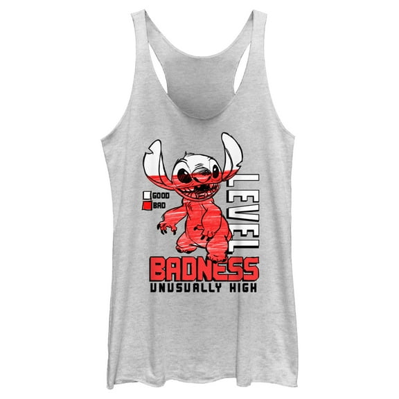 Women's Lilo & Stitch Badness Level Unusually High Racerback Tank Top White Heather Small