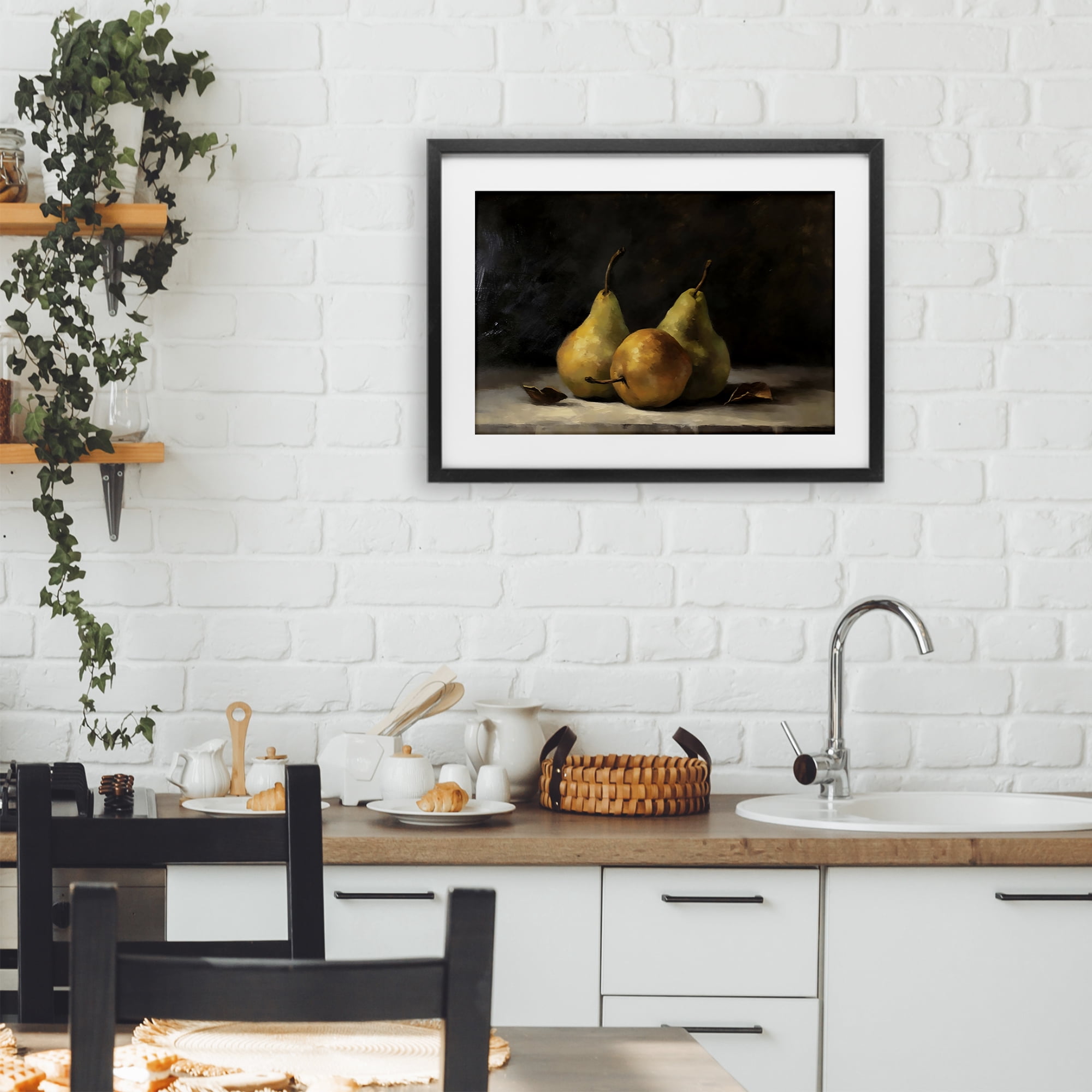 Stupell Industries Three Pears on Marble Black Framed Print Under Glass, design by Creative Studio
