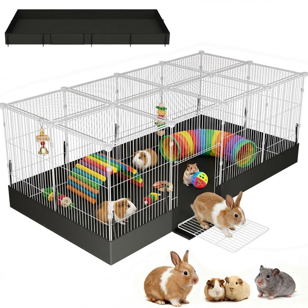 20 Planes Guinea Pig Cages Enclosed Hamster Cage with Door & Waterproof Liner, Expandable Cage for Guinea Pigs, Metal Wire Yard Fence Rabbit Cage