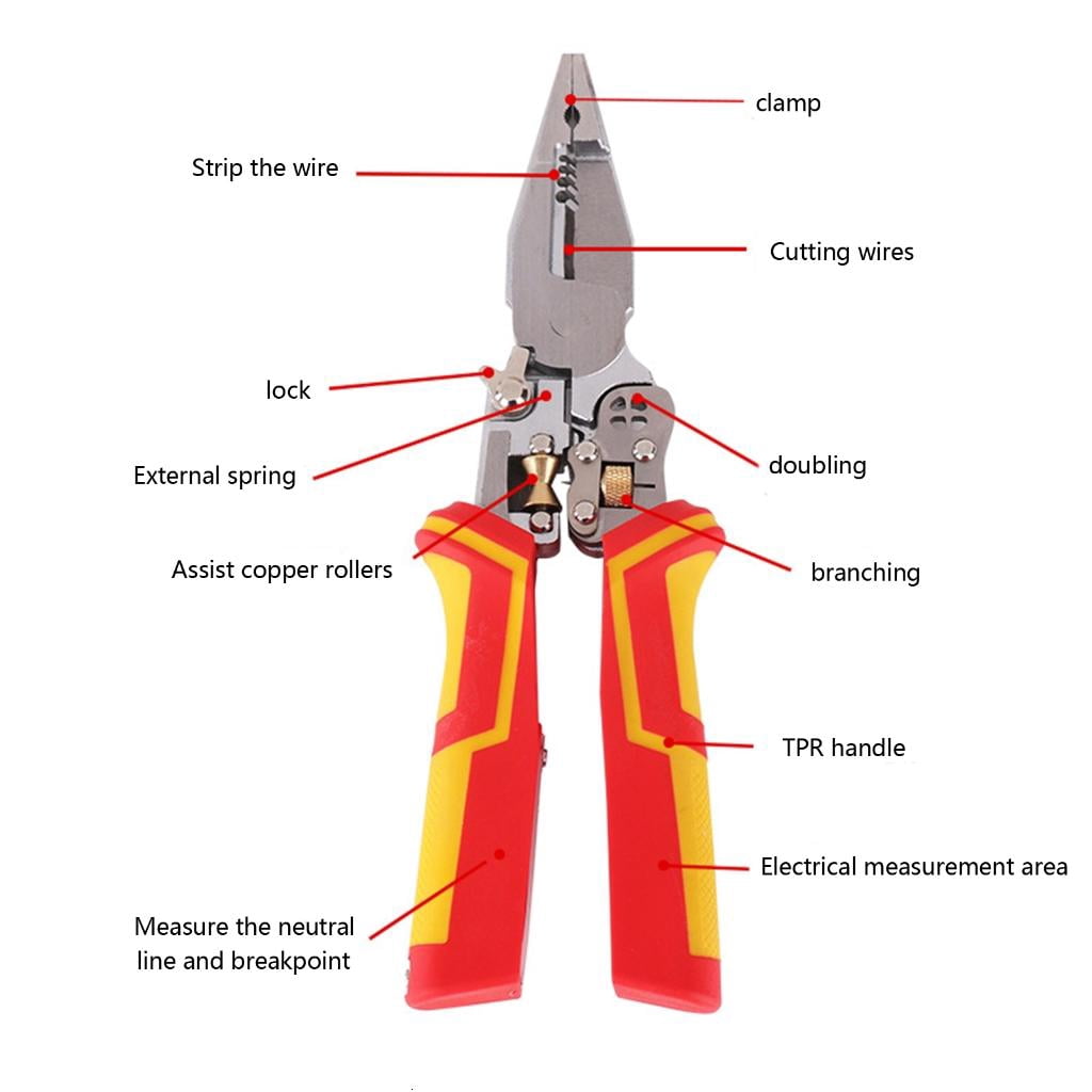 CEORPER Wire Stripper 9 in 1 Wire Stripping Pliers for Cutting and Pulling Wires with Electricity Measurement Function
