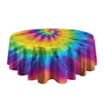 thumbnail image 5 of Rainbow Tie Dye Mandala Pattern Round Tablecloth 60"x60",Wrinkle Wipeable Table Cloth for Kitchen Dining Room Picnic Patio Party, 5 of 6