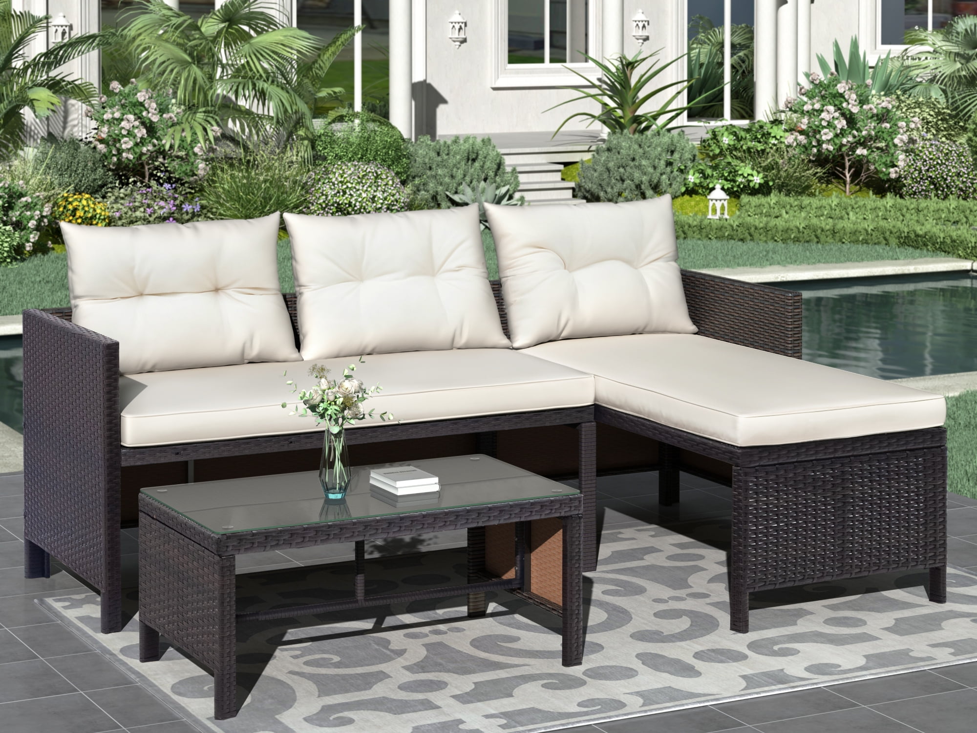 Clearance 3 Pieces Patio Furniture  Sectional Set Outdoor  