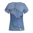 thumbnail image 5 of WXLWZYWL Womens Summer Tops Print V-Neck T-Shirt Short Sleeve Casual Blouse Blue, 5 of 5