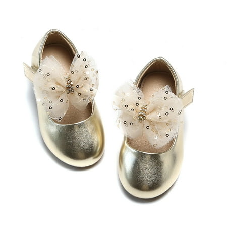 

THEE BRON Mary Jane Flats for Little Kids Toddler Baby Girls Glittery Dress Princess Ballet Shoes-Gold