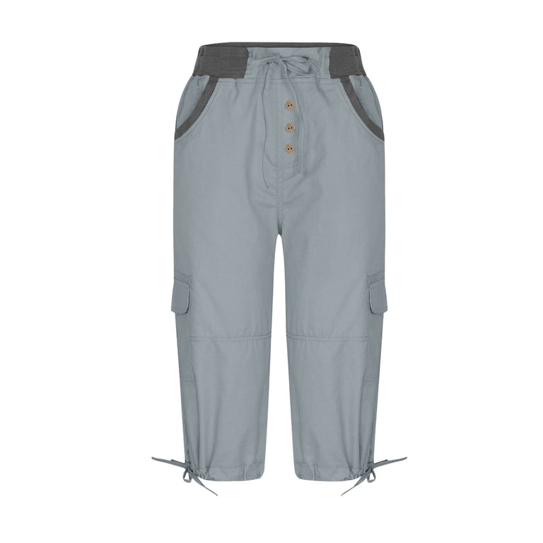 Lovzfmll Women's Cargo Pants, High Waisted Cropped Drawstring