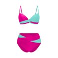 thumbnail image 4 of Arnsht Women's High Waisted Bikini Sets Two Piece Swimsuit Tummy Control Bathing Suit Color Block V Neck Swimwear Swim Suit Hot Pink L, 4 of 5