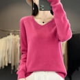thumbnail image 4 of Suéter de lana merino 100 % para mujer, jersey básico con cuello en V, ropa de cachemira para otoño e invierno, prendas de punto suaves de manga larga, color liso, 4 of 5