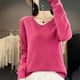 thumbnail image 4 of Suéter de lana merino 100 % para mujer, jersey básico con cuello en V, ropa de cachemira para otoño e invierno, prendas de punto suaves de manga larga, color liso, 4 of 5