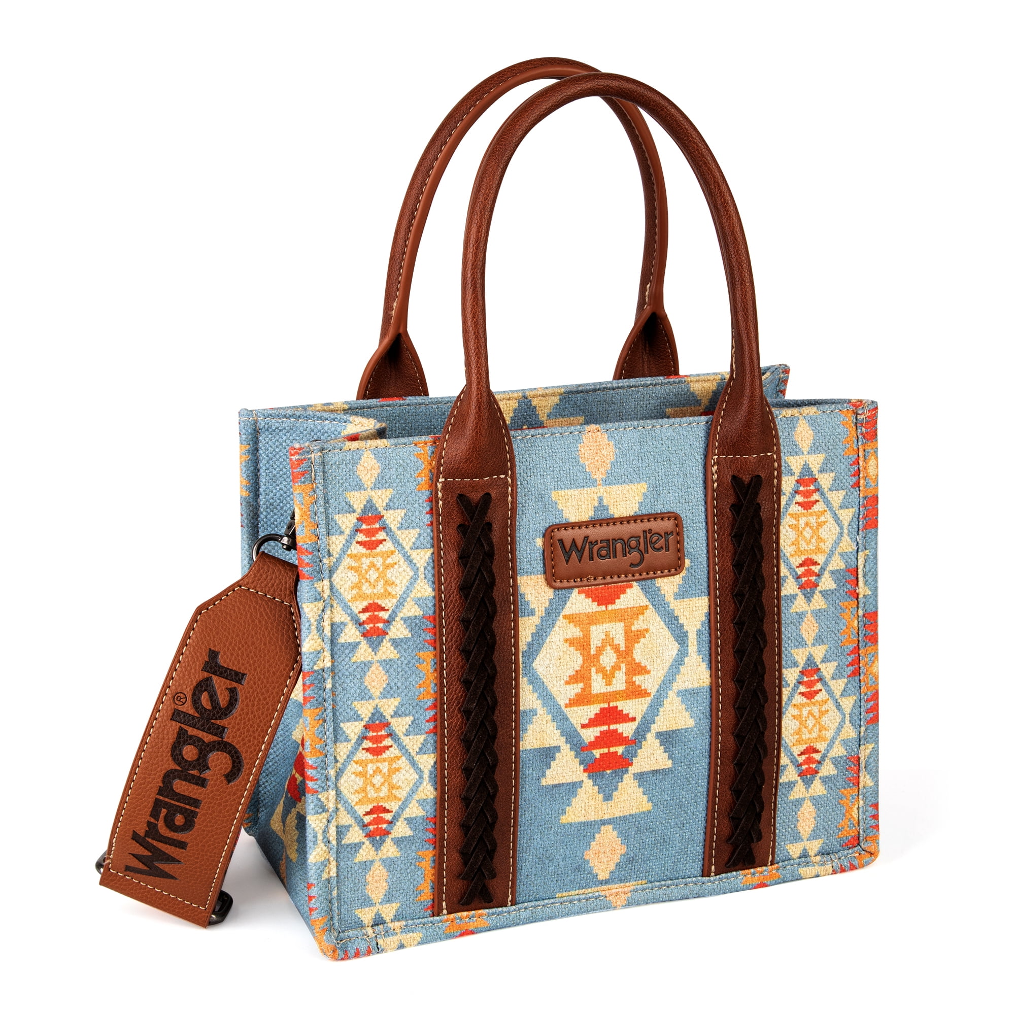 Wrangler Aztec Tote Bag for Women Boho Shoulder Purses and Handbags, Brown