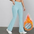 thumbnail image 2 of larppty Women's Fleece Lined Flare Leggings - Thermal High Waisted Bootcut Yoga Pants with Pocket for Winter Gym & Daily Wear（Sky Blue，S）, 2 of 2