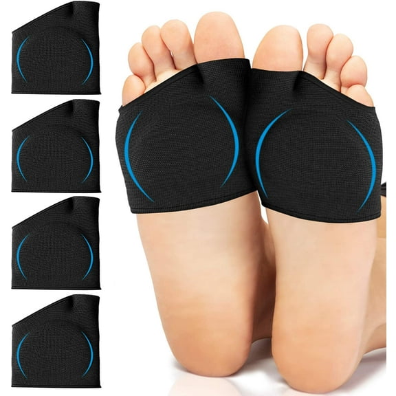 Metatarsal Sleeve with Gel Pads, 4 Pieces Foot Cushions - Fabric Compression - Help Metatarsalgia, Mortons, Neuroma, Calluses Blisters, Diabetic Feet (Black & Beige)