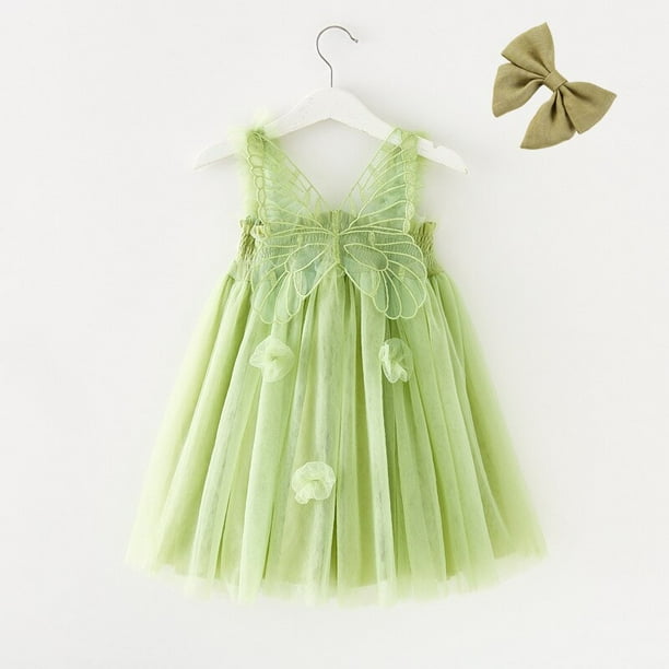 Niñas lindos vestidos hinchados alas de mariposa tridimensionales vestido de hadas verano gasa correa princesa vestido fiesta de cumpleaños ropa 110 (3T) Gao Jinjia LED