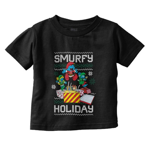 Ugly Christmas Pattern Smurfy Holiday Toddler Boy Girl T Shirt Infant Toddler Brisco Brands 12M