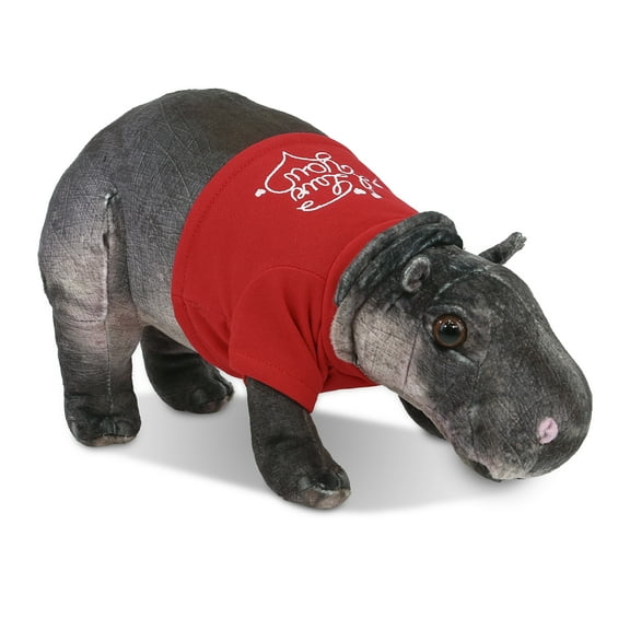 DolliBu I LOVE YOU Wild Collection Hippo Plush- Cute Hippopotamus Plush Stuffed Animal with I Love You Red Shirt For Valentine, Anniversary, Romantic Date, Boyfriend, or Girlfriend Gift - 13 Inches