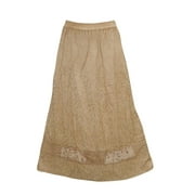 Mogul Womens Long Skirt Beige Embroidered Rayon BOHO HIPPIE GYPSY A-Line Enzyme Wash Bohemian Skirts