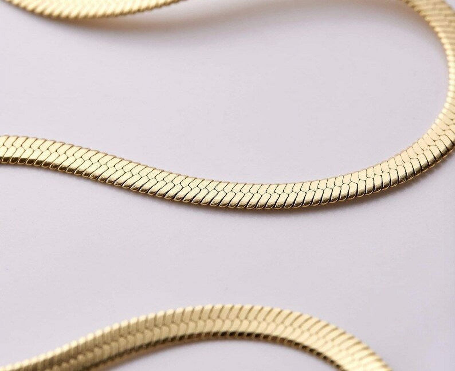 French Herringbone Snake Necklace | 18K Gold Titanium Hypoallergenic Chain for Women | 16" + 2" | RJ Designs