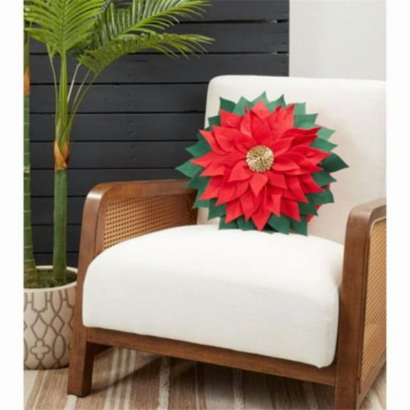 Saro Lifestyle Felt Poinsettia Poly Filled Throw Pillow