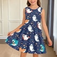 thumbnail image 2 of Bobifish Little Girls Dress Round Neck Sleeveless Skater Dress Ocean Shark Printed Waist A-Line Sundress, 2 of 5