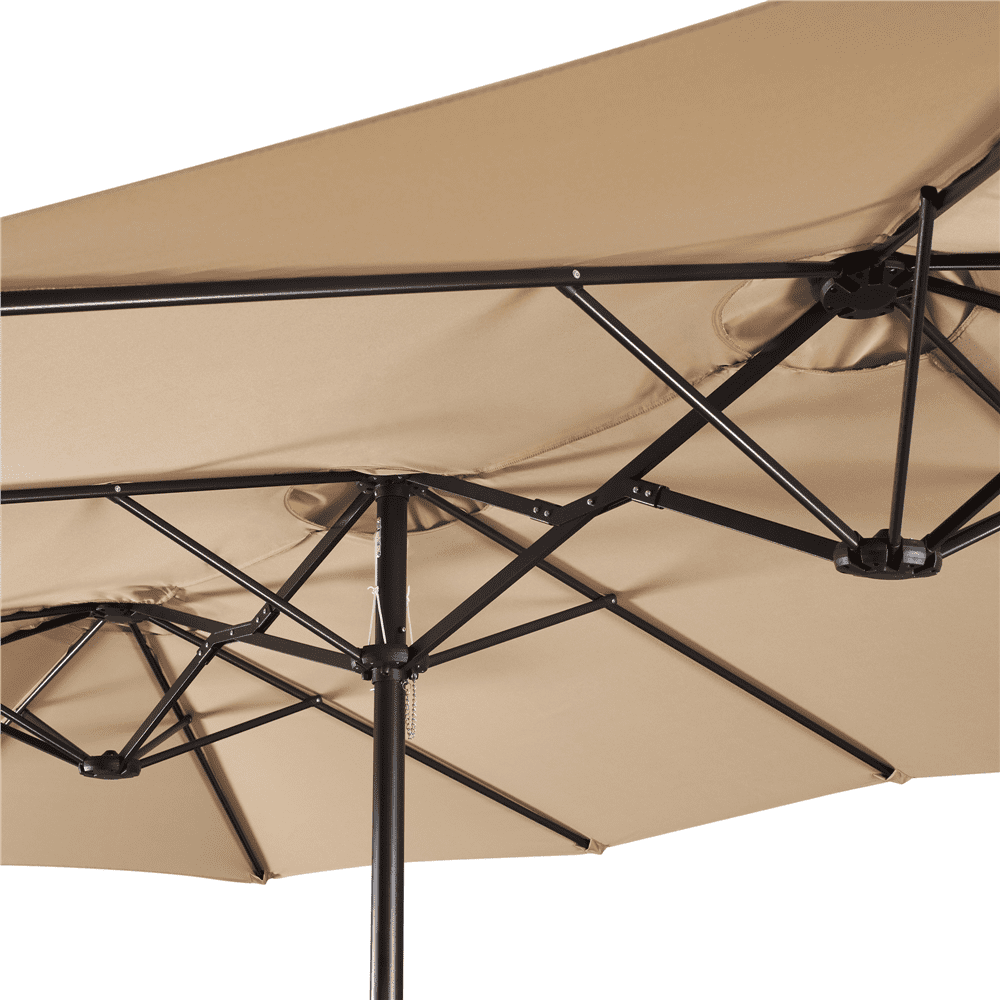 Renwick 15ft Double-Sided Twin Patio Outdoor Umbrella with Base, Tan