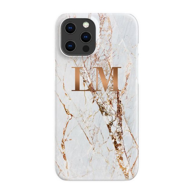 Personalised Cracked Marble Bronze Initial iPhone 12 Pro Case, iPhone 14